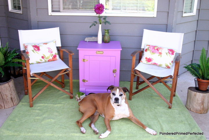 giving an icebox a new color makeover for our summer porch, kitchen cabinets, painted furniture, repurposing upcycling, It s the perfect spot to lounge now