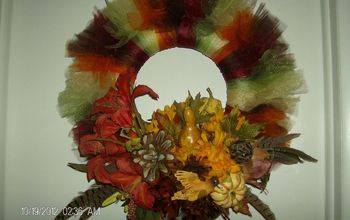 This is a fall wreath made from tulle ribbon.