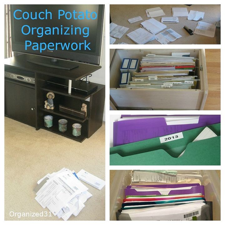 couch potato organizing paperwork, organizing, You can sort and file your paperwork all while enjoying your favorite TV show