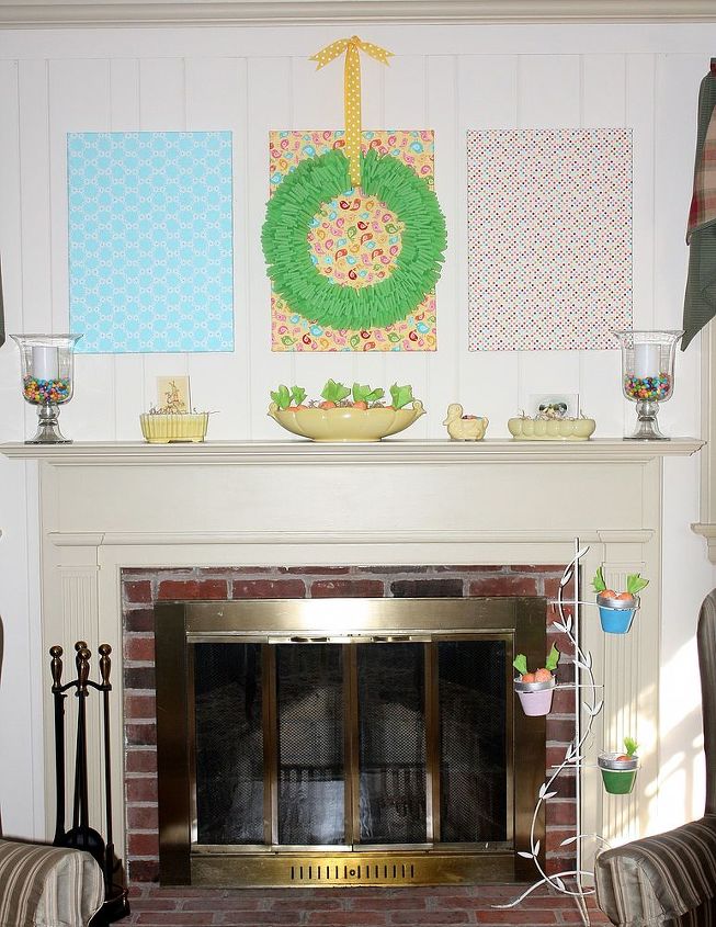 easter mantel with both a vintage and modern touch, easter decorations, repurposing upcycling, seasonal holiday d cor, wreaths, Spring has sprung in my living room