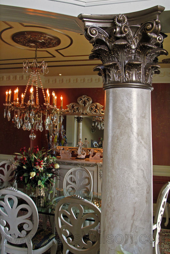 q the fifth wall, dining room ideas, home decor, lighting, paint colors, painting, Blended with the columns and fabrics