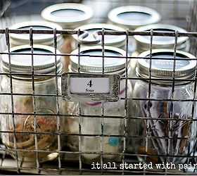 mason jar craft storage, chalkboard paint, cleaning tips, crafts, mason jars, Now it s easy to find rubber bands and glitter and buttons an bows