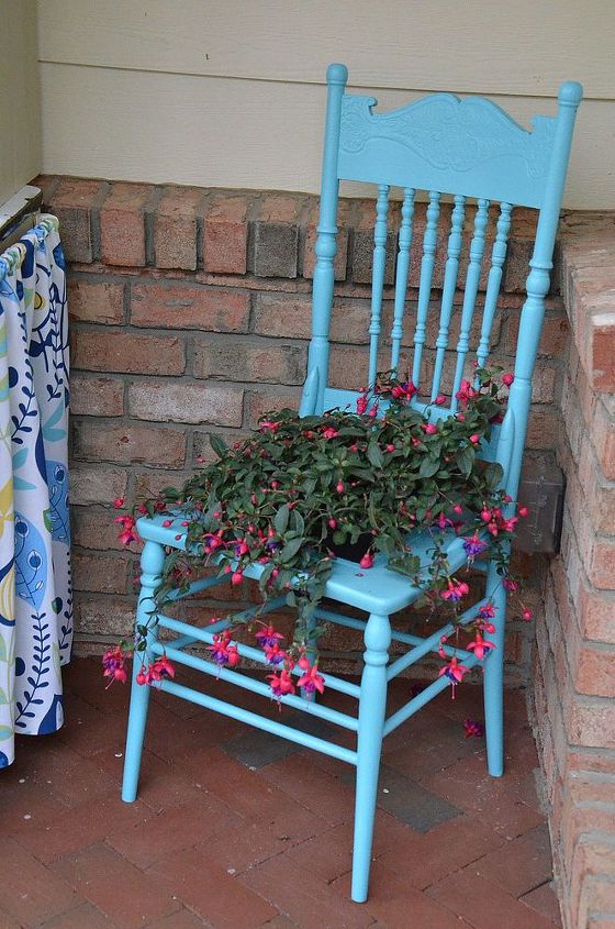 potting bench, flowers, gardening, painted furniture, Vintage chair turned flower pot