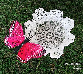 how to create an adorable spring flower votive, crafts, flowers, A simple doily and a sweet buttSerfly attached