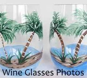painted wine glass by brushes with a view, painting, Beach and Palm Trees by Brushes with A View