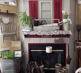 red shutters on the mantel, home decor, repurposing upcycling