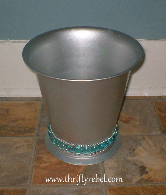 bejewelled garbage can makeover, home decor, Bejewelled Garbage Can After