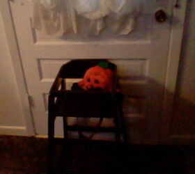 halloween decorating with black and white, halloween decorations, seasonal holiday d cor, wreaths, For the Grand children I painted a wooden high chair black and propped a pumpkin in it