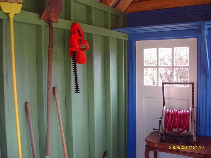 garden shed, Interior view We painted these colors inside because we had some left over paint from another project