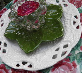 finally started making my plate flowers and glass towers what fun, Found 3 of these beautiful rose plates Looking for more