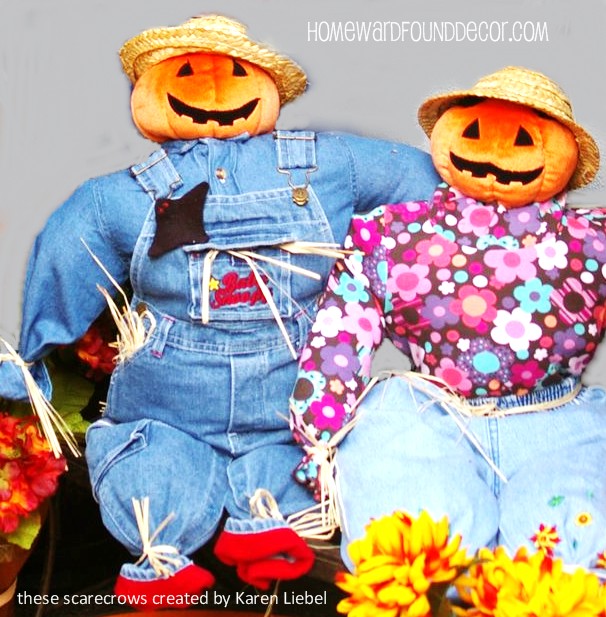 these charming scarecrows have a secret, craft rooms, halloween decorations, seasonal holiday decor, Charming Scarecrows made with children s clothing and a bathroom plunger These versions made by Karen Liebel