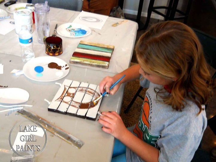 craft party makes planked wood trivets, crafts, painting, pallet, repurposing upcycling