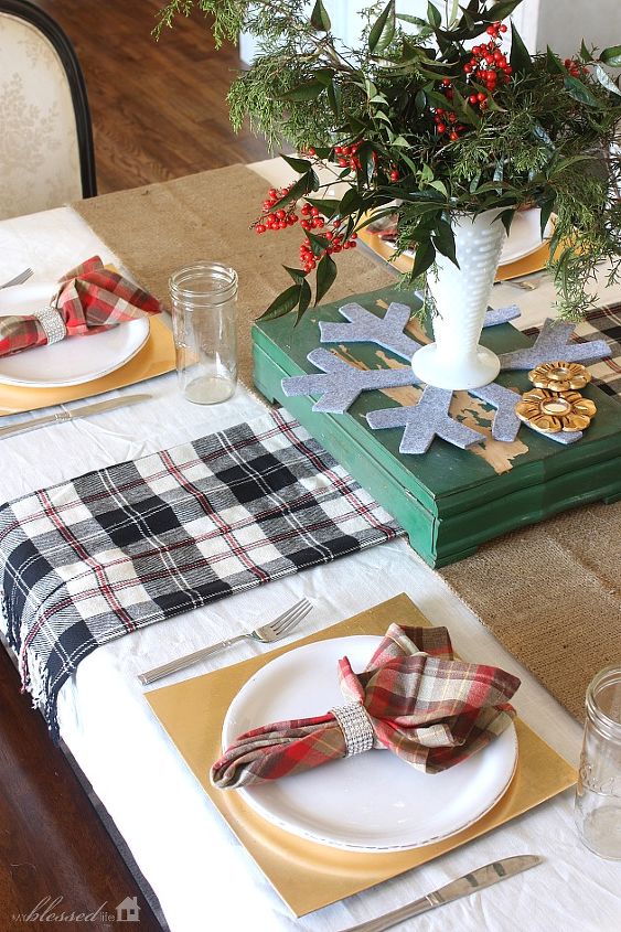 woodsy glam christmas home tour, christmas decorations, seasonal holiday decor, wreaths, I used a thrift store skirt and old grain sacks as table runners