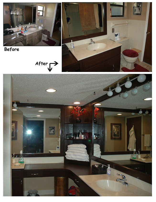 inexpensive update to an 80 s bathroom, bathroom ideas, home decor, shelving ideas, We originally planned to replace those globe dressing room type lights but they re not so annoying now that we ve changed the other stuff