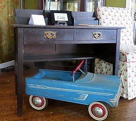 antiquing with generation x and y, painted furniture, Stickley desk with a cute vintage car