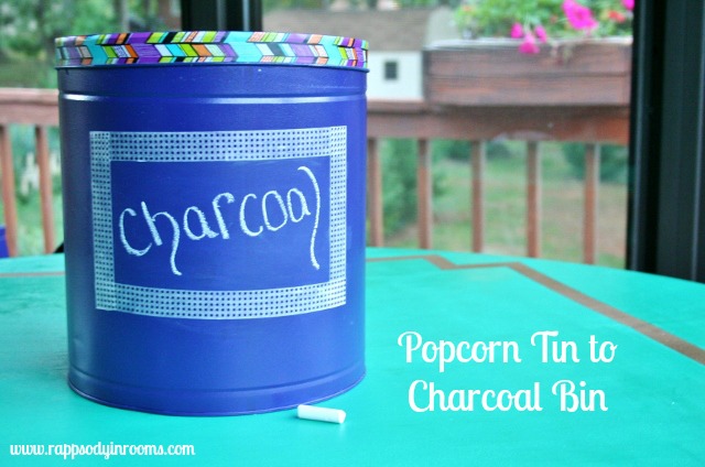 upcycled popcorn tin into charcoal bin, chalkboard paint, crafts, repurposing upcycling
