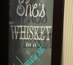 she s whiskey in a tea cup vinyl transfer on and old window, crafts