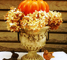 pumpkin hydrangea urn decor, seasonal holiday decor