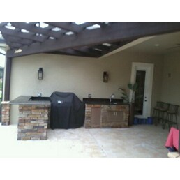 backyard remodel windermere fl summer kitchen with owner s grill stone facing, decks, outdoor living