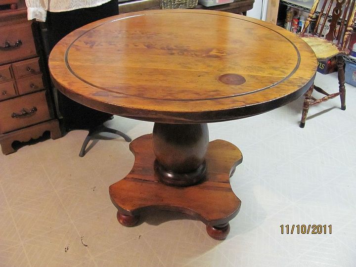 refinished table with patina, painted furniture, After much elbow grease and 3 coats of polyurethane this little table just glows The patina remained and the polyurethane makes it practical