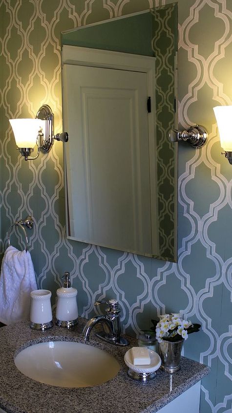 my guest bathroom, bathroom ideas, home decor, Guest Bathroom with Handpainted Wallpaper