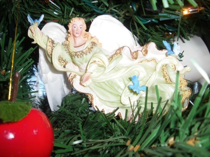 my memory christmas angel tree, christmas decorations, seasonal holiday decor, this one is my favorite with the blue birds as my mom loved blue