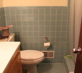 1970 s blue bathroom, floor and wall tiles will be replaced
