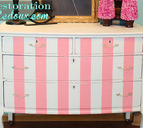 pink striped antique dresser, painted furniture, front