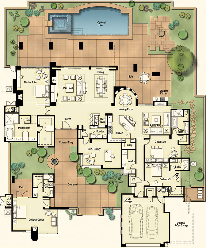 tucson custom home hacienda floor plan, architecture, Hacienda Floor Plan 4 100 square feet