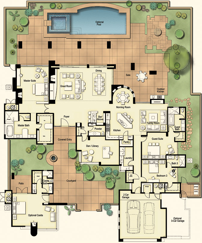 tucson custom home hacienda floor plan, Hacienda Floor Plan 4 100 square feet