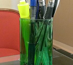 how to cut a glass bottle in half with yarn and fire, crafts, My new pen holder at work