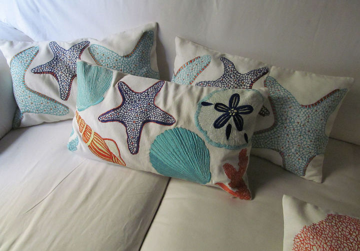 coastal themed throw pillows, crafts, home decor, Star fish and sea themed embroidered boudoir pillow cover