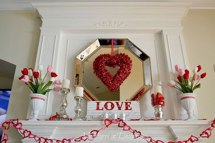 our simple valentine mantel valentinesday, christmas decorations, fireplaces mantels, seasonal holiday d cor, valentines day ideas, wreaths, Love is all you need