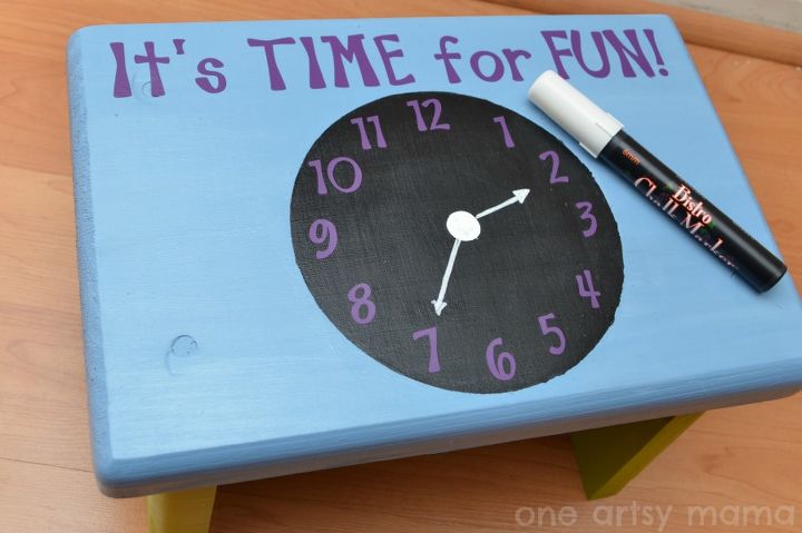fun and simple diy clock stool for kids, chalkboard paint, crafts, painted furniture