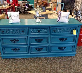 turquoise dresser, painted furniture, repurposing upcycling, ready for a new owner