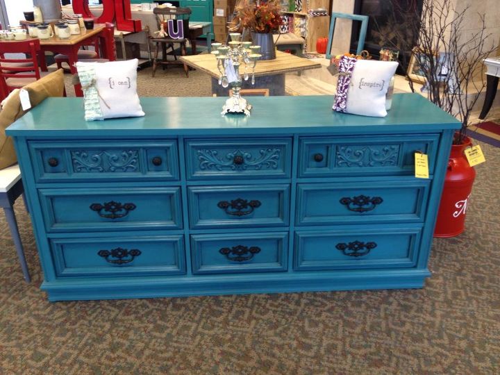 turquoise dresser, painted furniture, repurposing upcycling, ready for a new owner