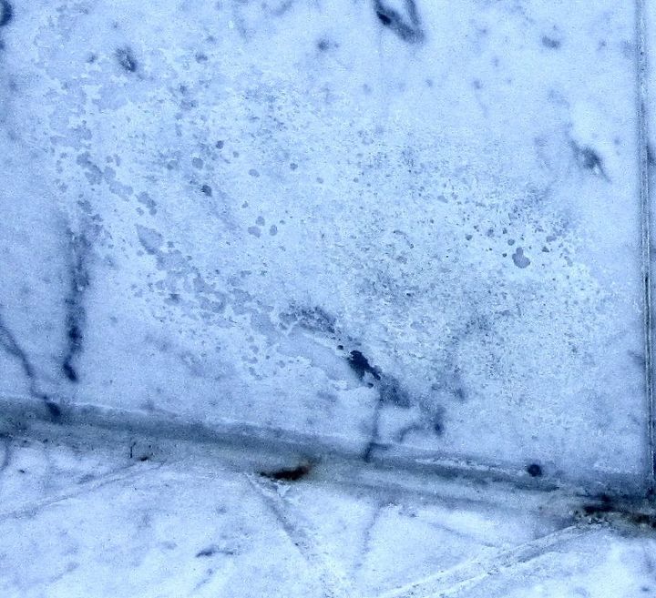 how can i remove lime scale from marble tile, BEFORE Crusted Calcium Build up on Shower Floor and Bottom Wall Tile