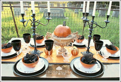halloween party table, crafts, halloween decorations, painting, seasonal holiday decor, I painted the candelabras black with spray paint