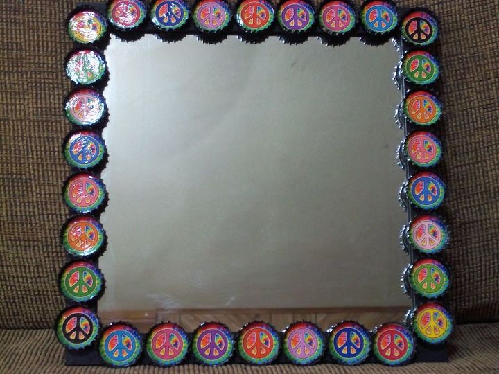 bottle cap projects, crafts, Peace Sign Mirror