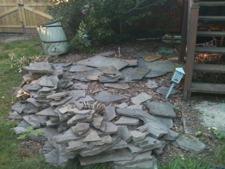 i pulled all this bluestone out of the way back portion of our backyard prior to, concrete masonry, curb appeal, gardening, landscape, outdoor living, Here is the load wonder what it s worth