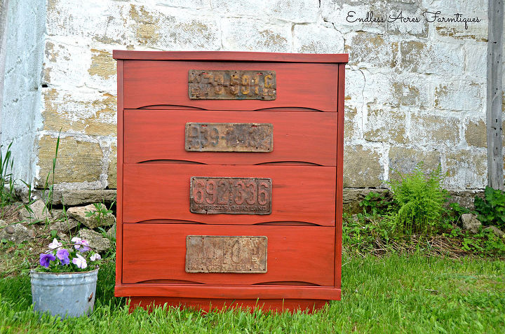 red license plate dresser, painted furniture, repurposing upcycling