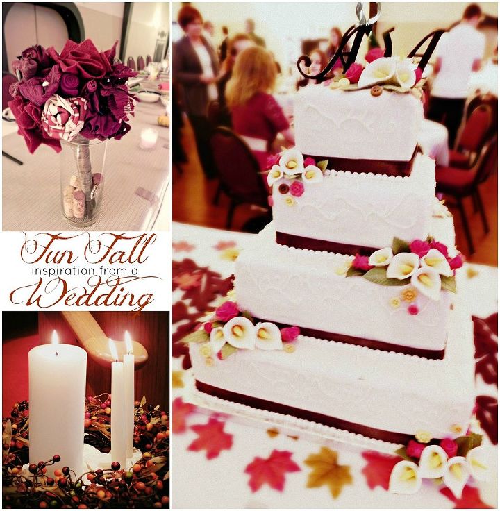 inspiration from a fun fall wedding, crafts, flowers, home decor, Handmade fabric flower bouquets a custom made wedding cake and the bride sewed her own dress