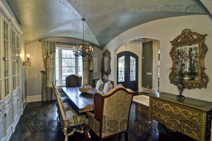 celebrate your architecture, architecture, dining room ideas, home decor, wall decor, A stencil design and decorative painting on the ceiling draws attention to the beautiful architecture of this home See more photos at