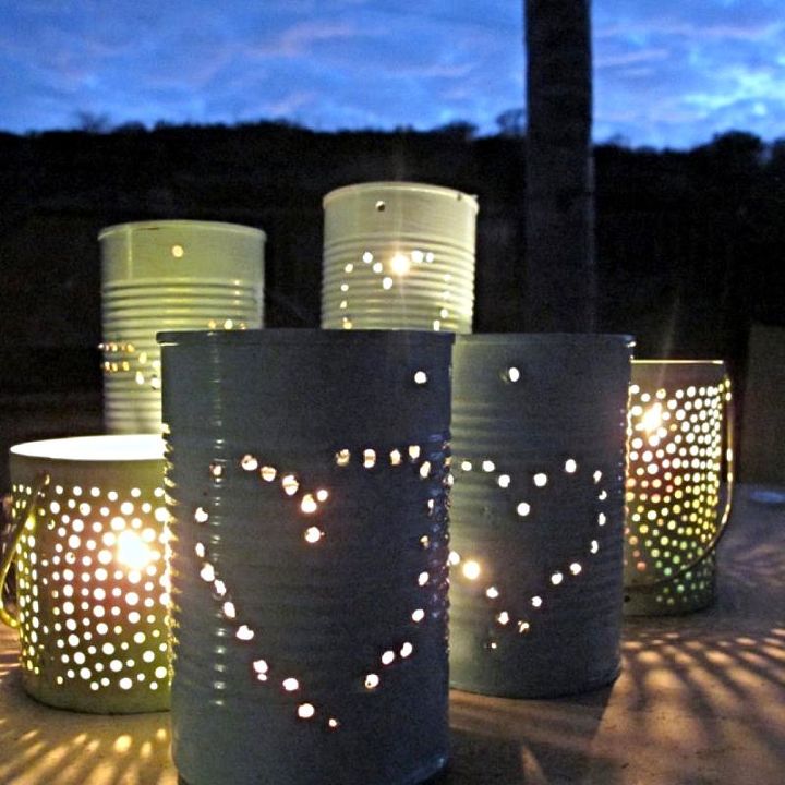 diy tin can lanterns, crafts, outdoor living, repurposing upcycling