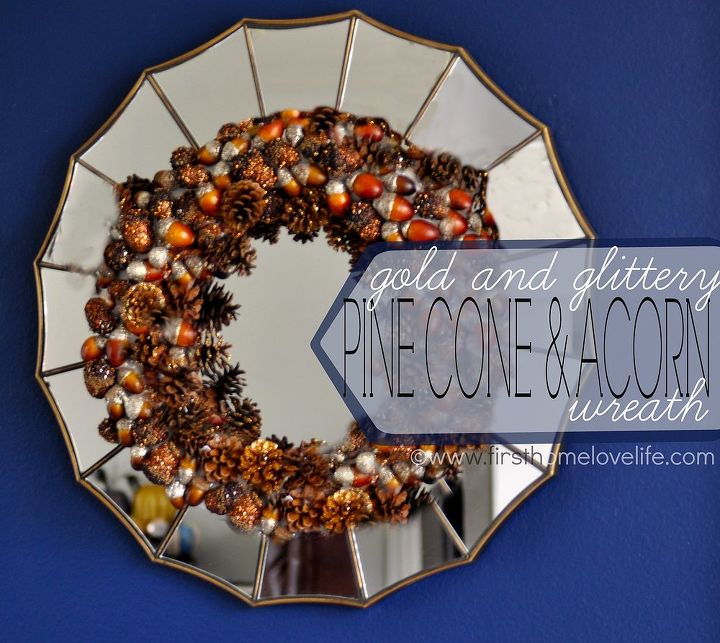 gold glittered pinecone and acorn fall wreath, crafts, seasonal holiday decor, wreaths
