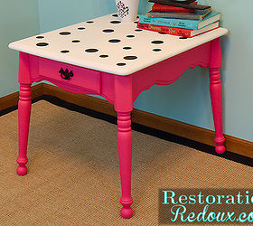 pink polka dot table, painted furniture