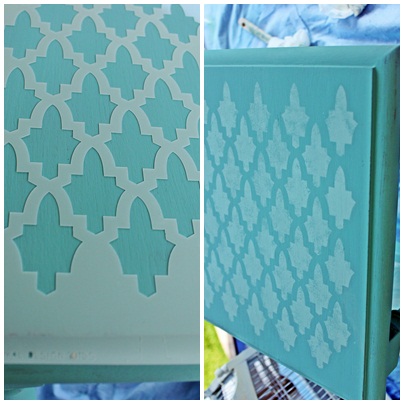q have you ever stenciled furniture my little table makeover is so darn cute thanks, painted furniture, Adding the stencil