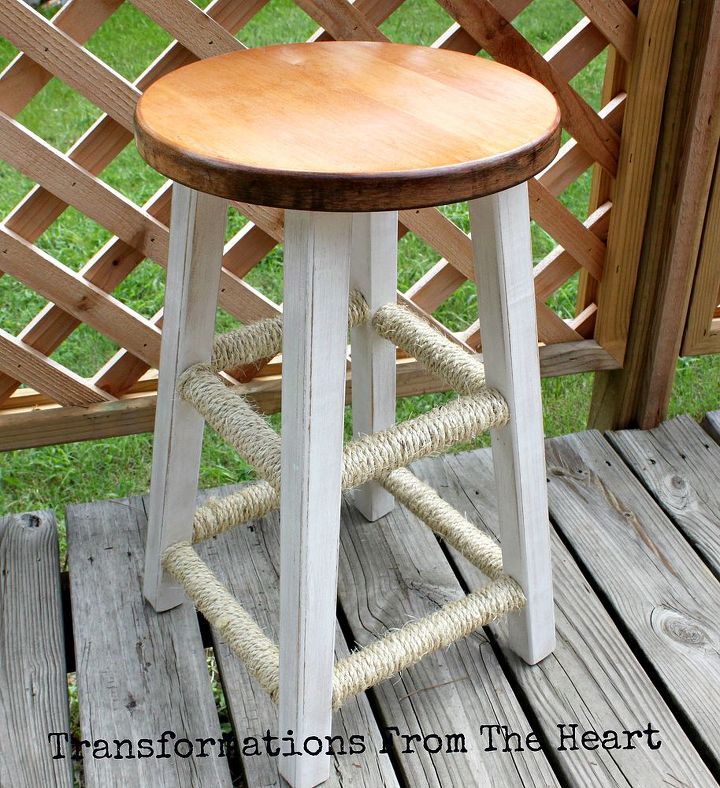 diy distressed sisal wrapped bar stool, painted furniture, Revamped Sisal Wrapped Bar Stool
