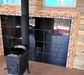 my cabin, home improvement, grouted tile and new cedar trim