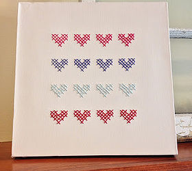 heart stitched canvas, crafts, seasonal holiday decor, valentines day ideas